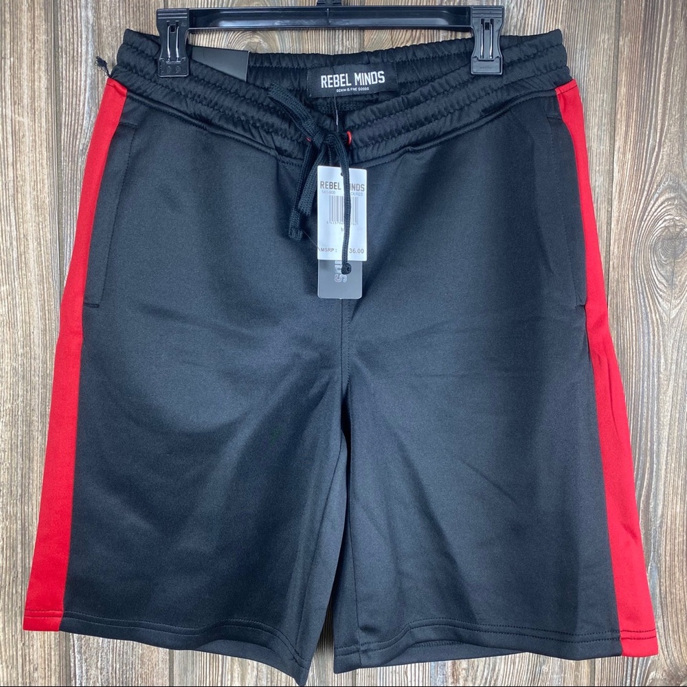 Rebel Minds Side Red Stripe Black Running Shorts
